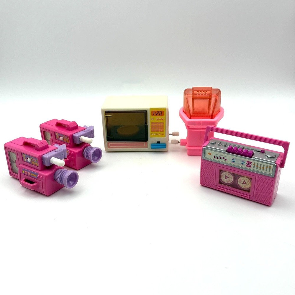Vintage Barbie Wind Up Toy Lot Windup Microwave Popcorn Boom Box Video Works